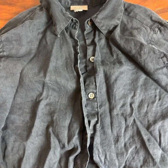 J. Jill Women's Small Blue Linen Button-Up Shirt Long Sleeve Casual - Picture 2 of 6